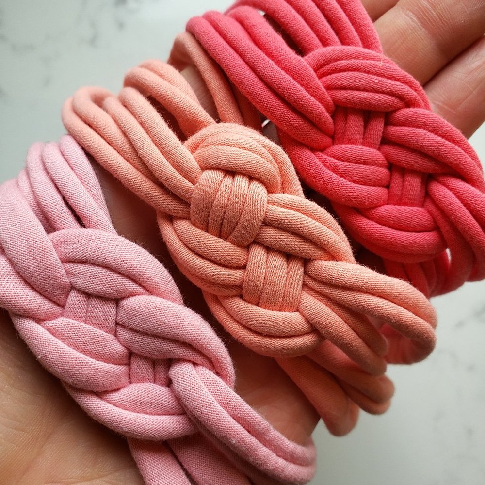 3 Womens Sailor Knot Headbands in Coral Peach Light Pink Adult Upcycled Hairband